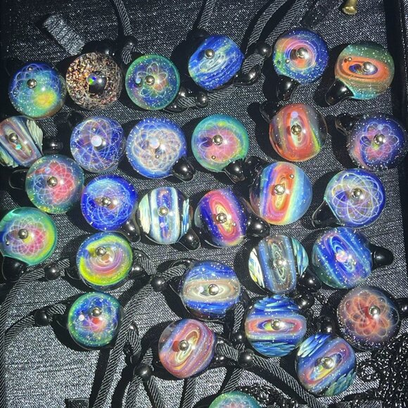 Planet Celestial Jewelry; Glass Galaxy Pendant/Bracelet made with Gold and Opal - Picture 5 of 7